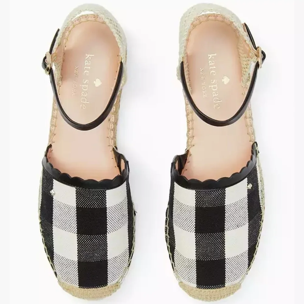Kate Spade | Bonnie black&white checker‎ pattern canvas espadrilles